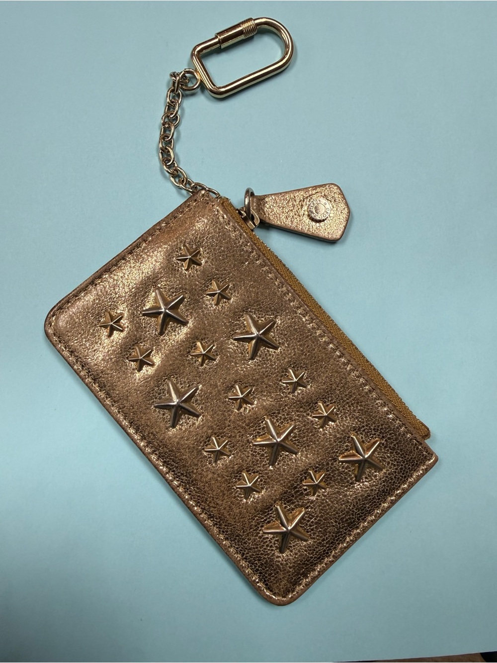 Jimmy Choo Metallic Rose Gold Star-Stud Key & Card Holder